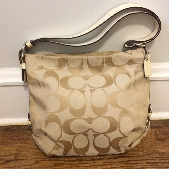 Coach Handbags - Coach Tan and Cream Large Shoulder Purse Bag